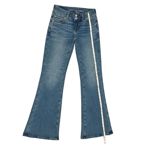 American Eagle Women’s Flare Jeans Blue Denim Stretch Mid Rise Classic Size 00 - Picture 7 of 15
